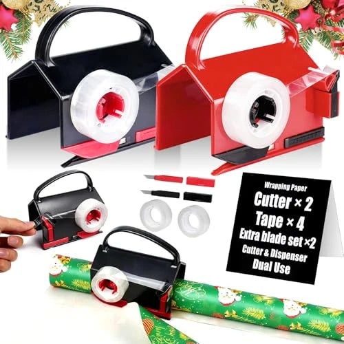 2-Pack Wrapping Paper Cutter and Tape Dispenser Tool for Straight Cuts