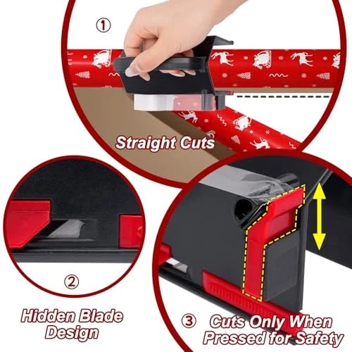 2-Pack Wrapping Paper Cutter and Tape Dispenser Tool for Straight Cuts