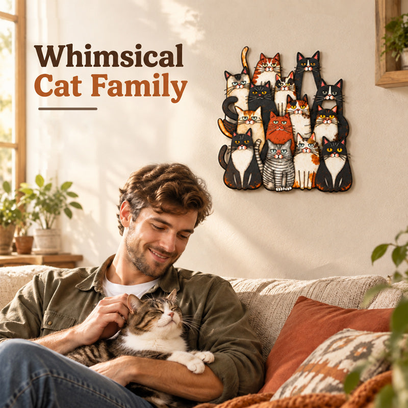 Whimsical Cat Family Metal Wall Art for Cat Lovers