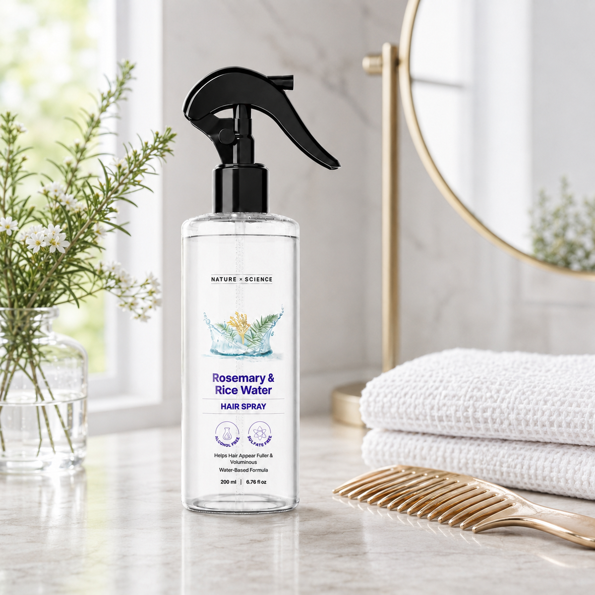 🌿 Bare Anatomy Rosemary Water Spray (200ml) | Hair Growth & Hair Fall Control | Enriched with Rice Water | Natural Extracts | Strengthens Roots & Nourishes Scalp | Fast Absorbing Non‑Greasy Mist | Daily Hair Care for All Types