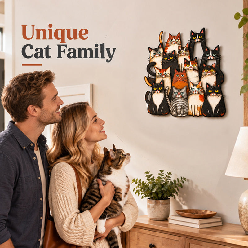 Whimsical Cat Family Metal Wall Art for Cat Lovers