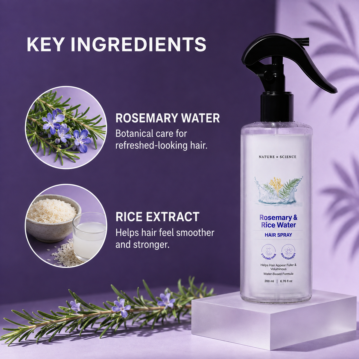 🌿 Bare Anatomy Rosemary Water Spray (200ml) | Hair Growth & Hair Fall Control | Enriched with Rice Water | Natural Extracts | Strengthens Roots & Nourishes Scalp | Fast Absorbing Non‑Greasy Mist | Daily Hair Care for All Types