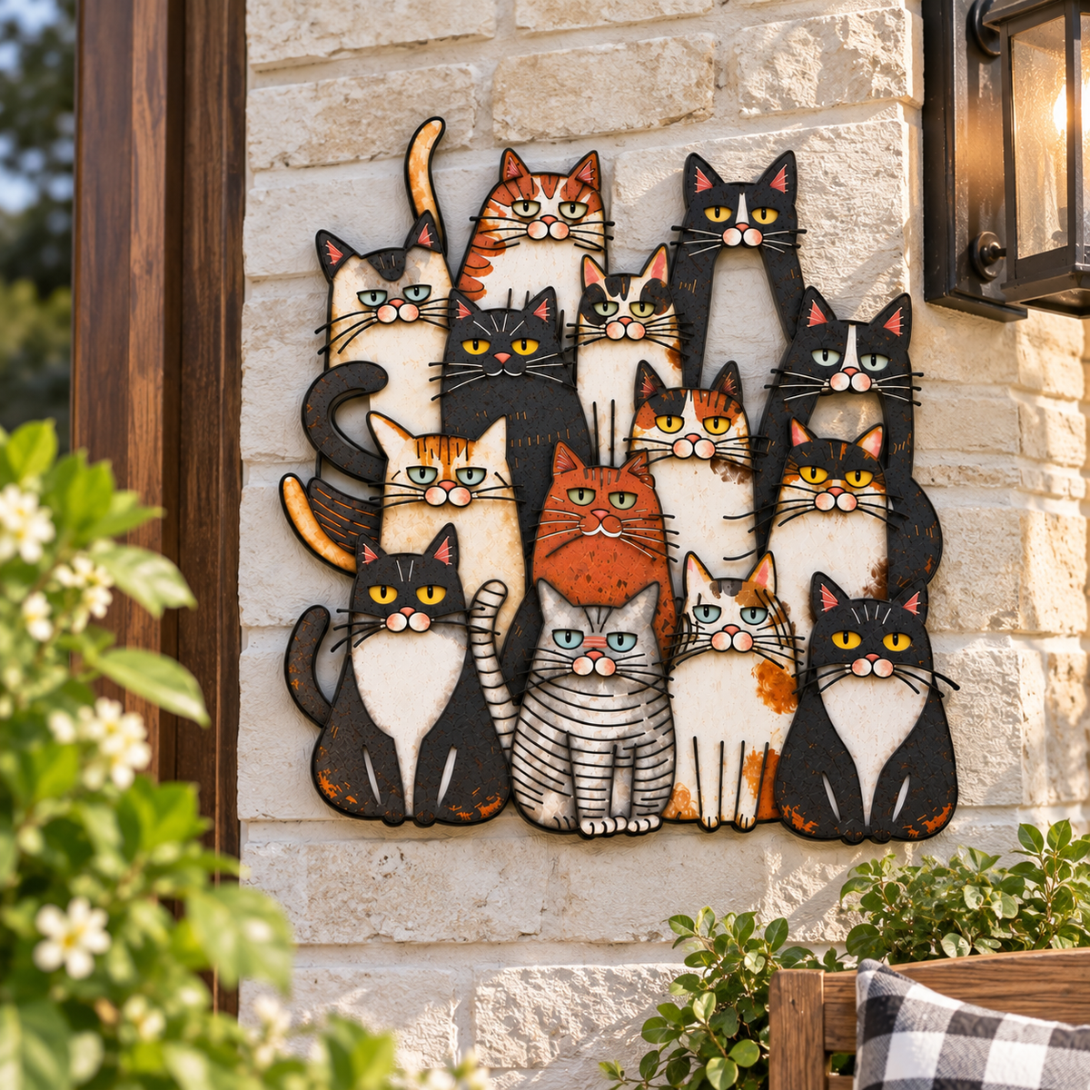 Whimsical Cat Family Metal Wall Art for Cat Lovers