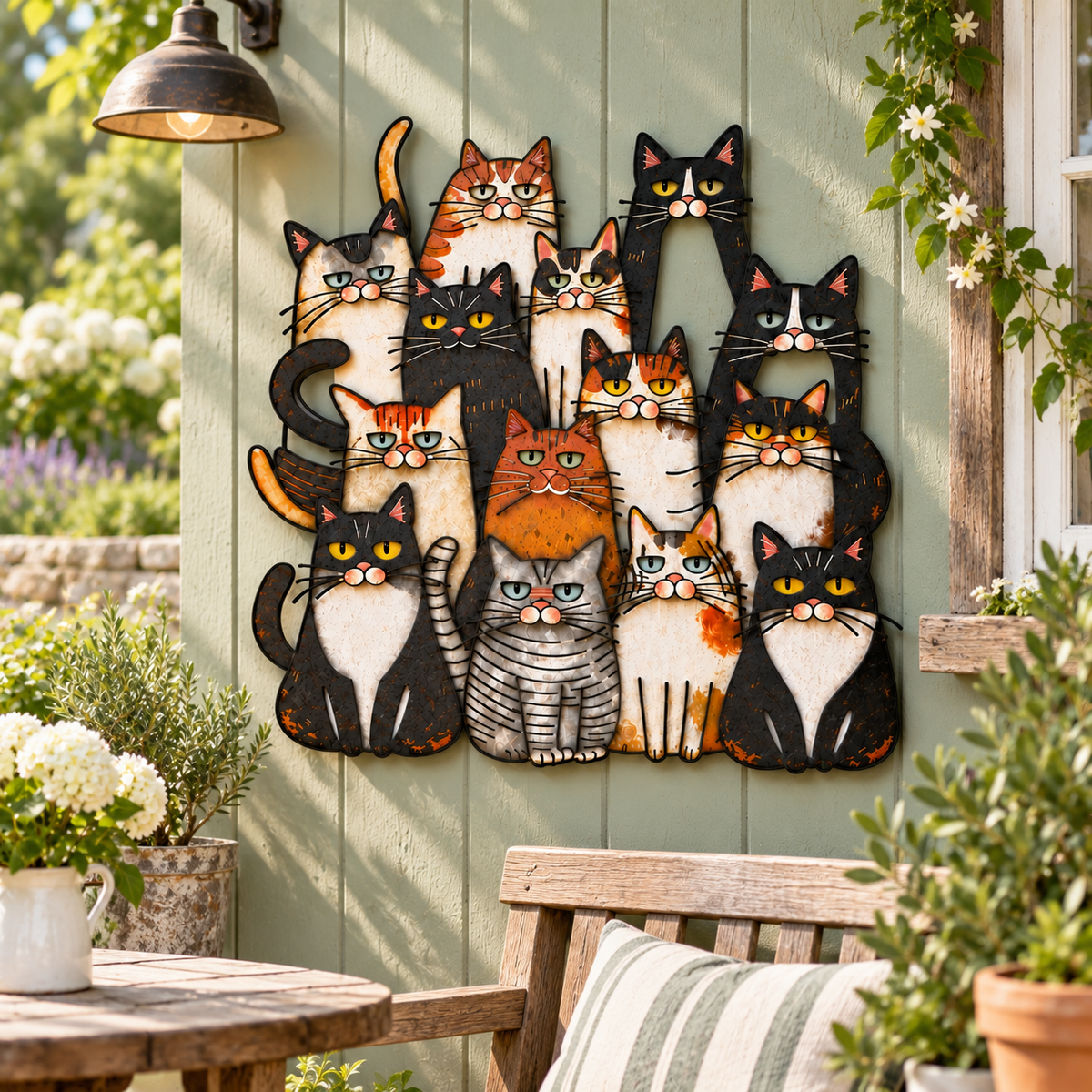 Whimsical Cat Family Metal Wall Art for Cat Lovers