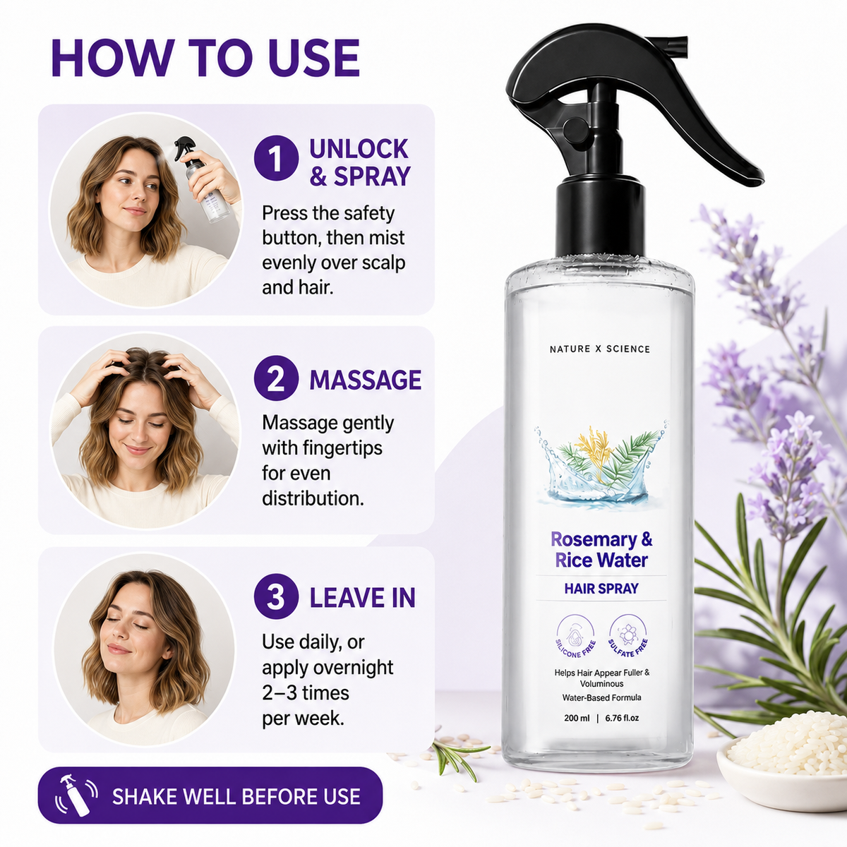 🌿 Bare Anatomy Rosemary Water Spray (200ml) | Hair Growth & Hair Fall Control | Enriched with Rice Water | Natural Extracts | Strengthens Roots & Nourishes Scalp | Fast Absorbing Non‑Greasy Mist | Daily Hair Care for All Types