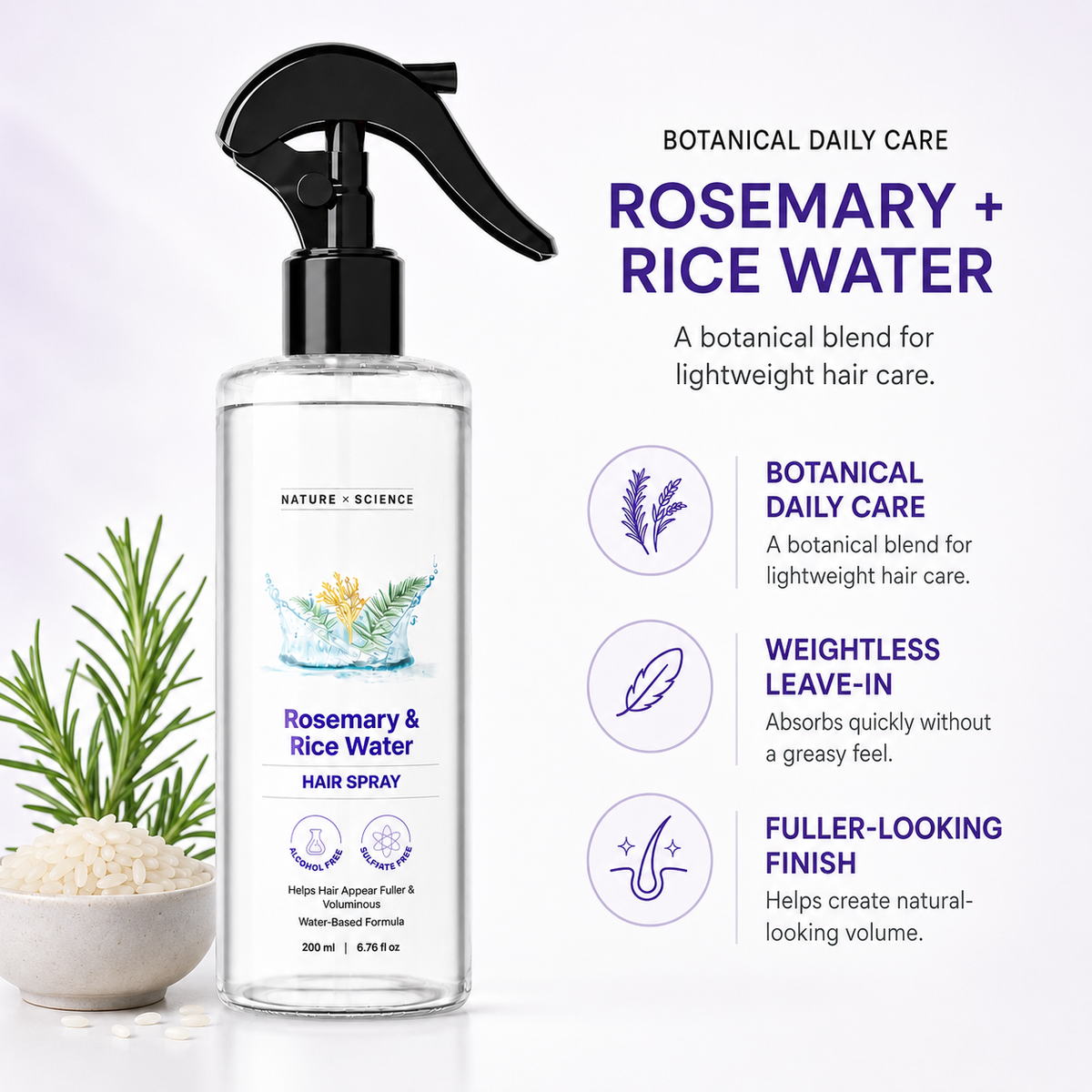 🌿 Bare Anatomy Rosemary Water Spray (200ml) | Hair Growth & Hair Fall Control | Enriched with Rice Water | Natural Extracts | Strengthens Roots & Nourishes Scalp | Fast Absorbing Non‑Greasy Mist | Daily Hair Care for All Types