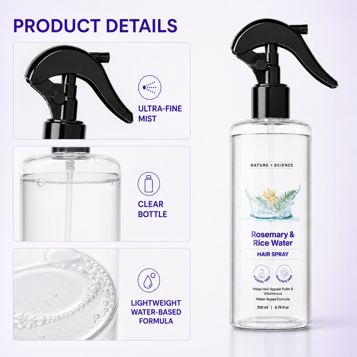 🌿 Bare Anatomy Rosemary Water Spray (200ml) | Hair Growth & Hair Fall Control | Enriched with Rice Water | Natural Extracts | Strengthens Roots & Nourishes Scalp | Fast Absorbing Non‑Greasy Mist | Daily Hair Care for All Types