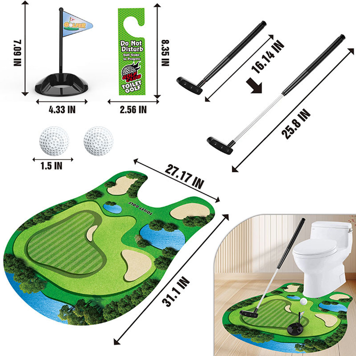 Mini Toilet Golf Game Creative Green Felt Golf Sport Set Portable Relax Mini Golf Practice Set Children Toy