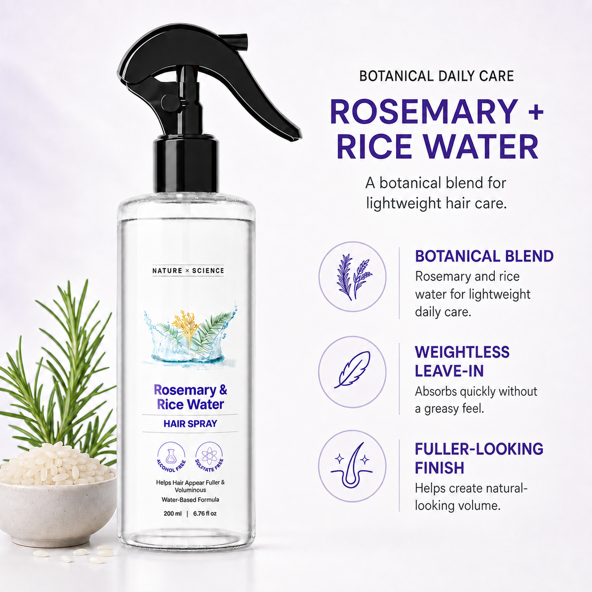 🌿 Bare Anatomy Rosemary Water Spray (200ml) | Hair Growth & Hair Fall Control | Enriched with Rice Water | Natural Extracts | Strengthens Roots & Nourishes Scalp | Fast Absorbing Non‑Greasy Mist | Daily Hair Care for All Types