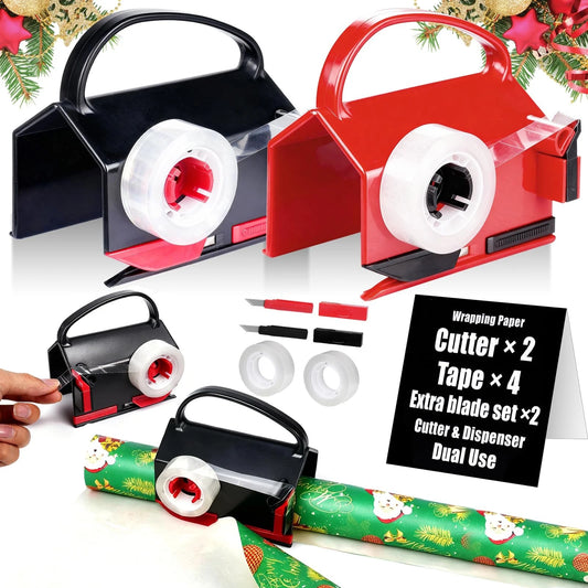 2-Pack Wrapping Paper Cutter and Tape Dispenser Tool for Straight Cuts