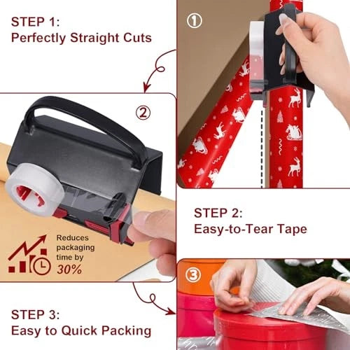 2-Pack Wrapping Paper Cutter and Tape Dispenser Tool for Straight Cuts
